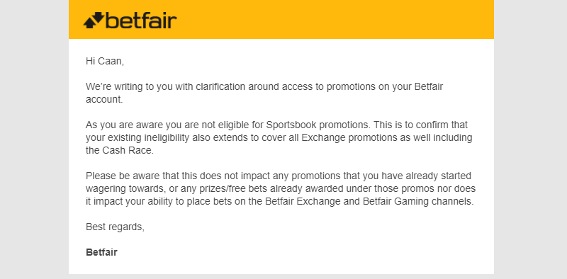 Betfair exchange promotions mail