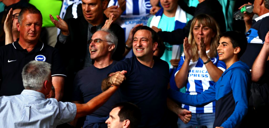 tony bloom celebrating with fans brigton fc