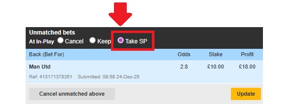 BSP shown on betfair exchange slip